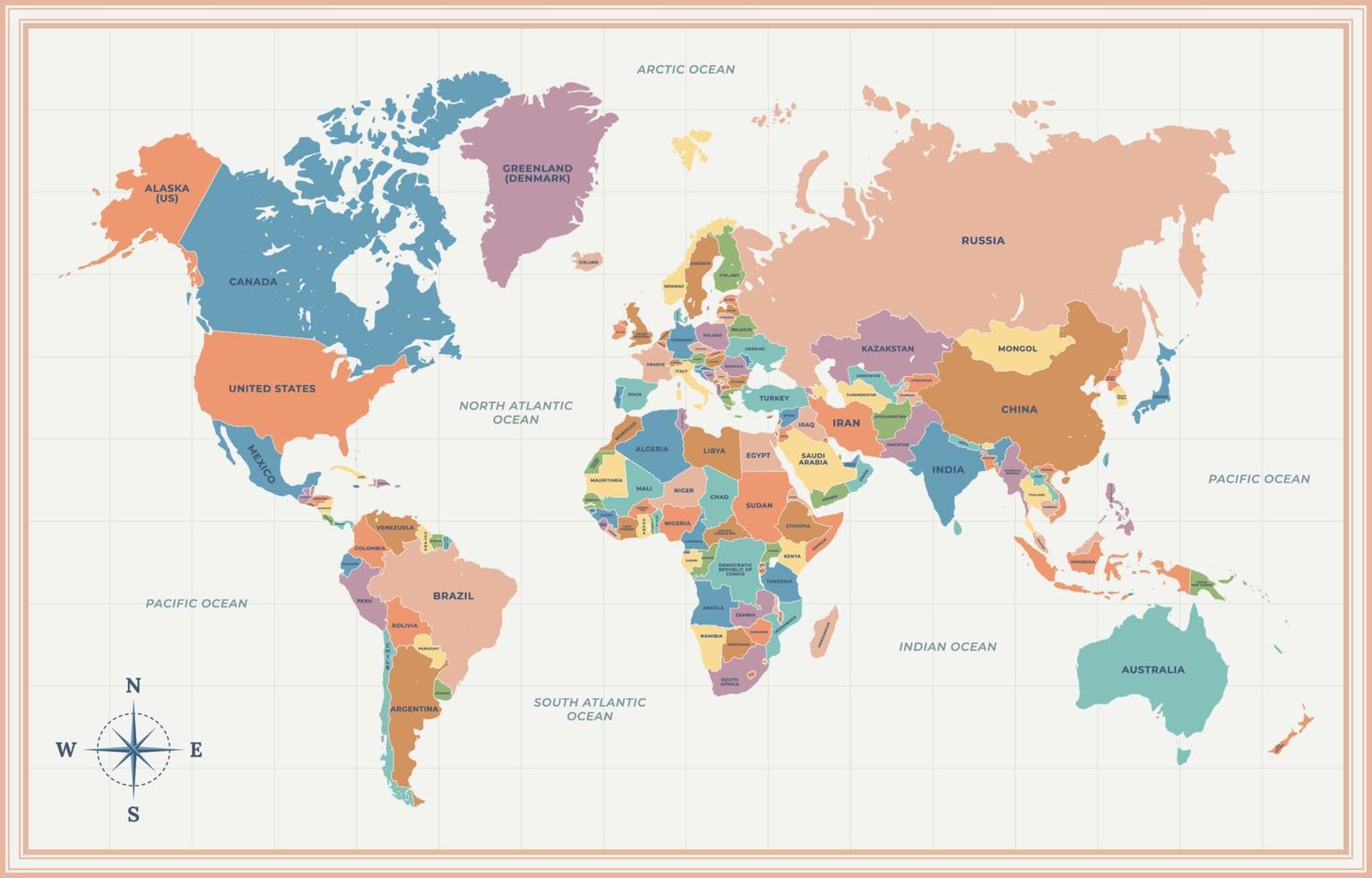 wereld kaart achtergrond met land naam vector
