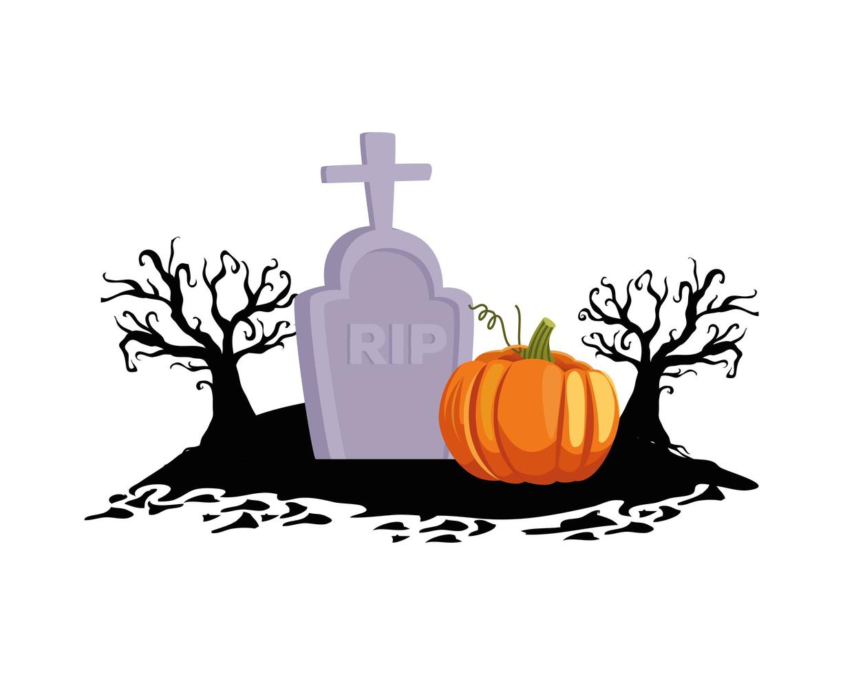 Halloween-pompoen in begraafplaats vectorontwerp vector
