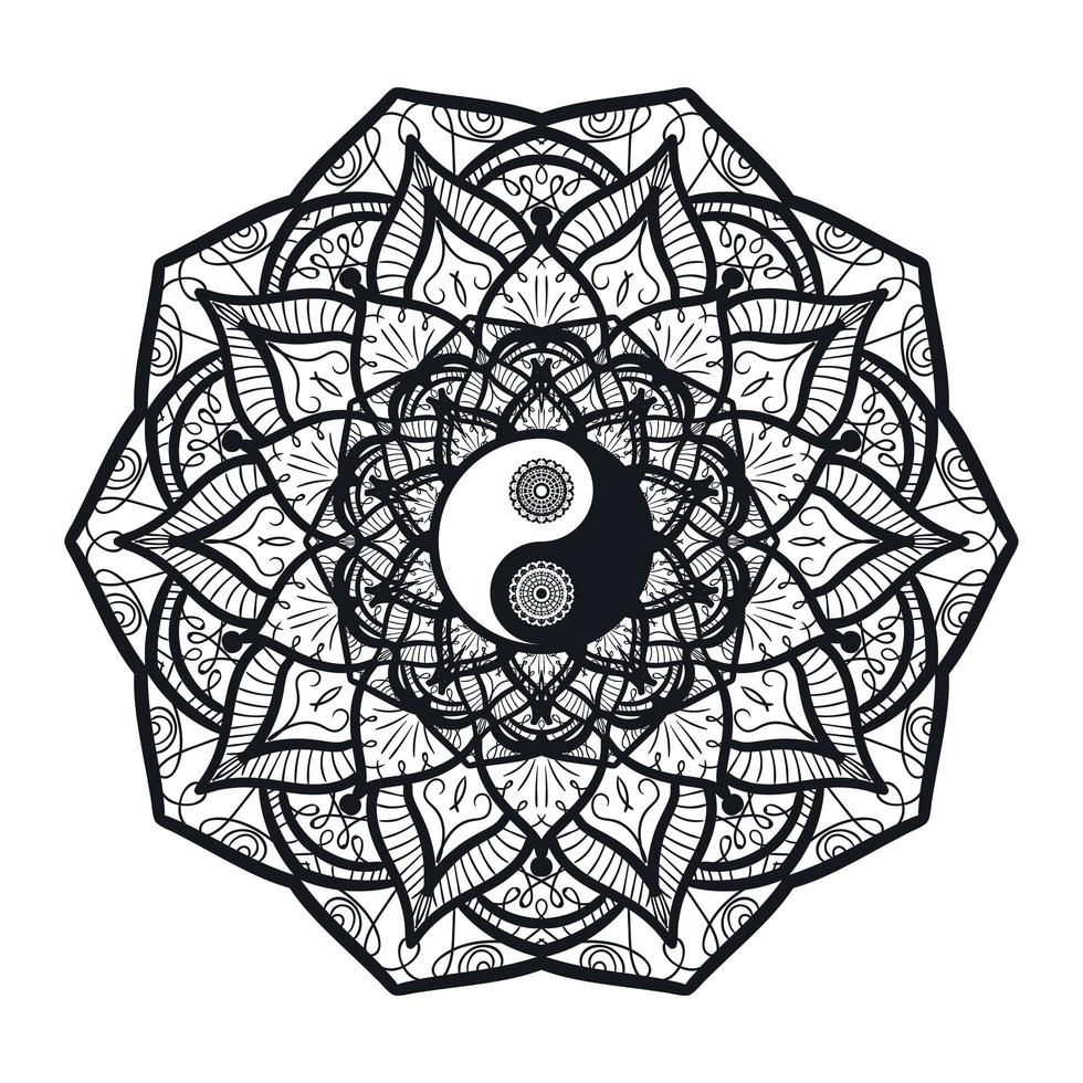 vintage yin en yang in mandala vector