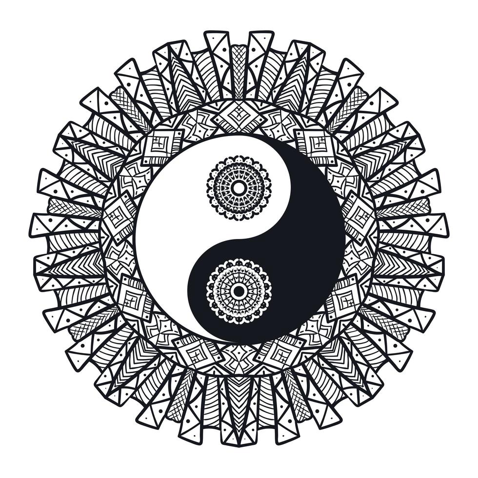 vintage yin en yang in mandala vector