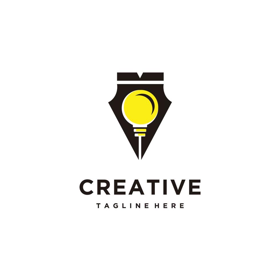 licht lamp en pen logo sjabloon. creatief idee vector ontwerp. slim auteur logotype