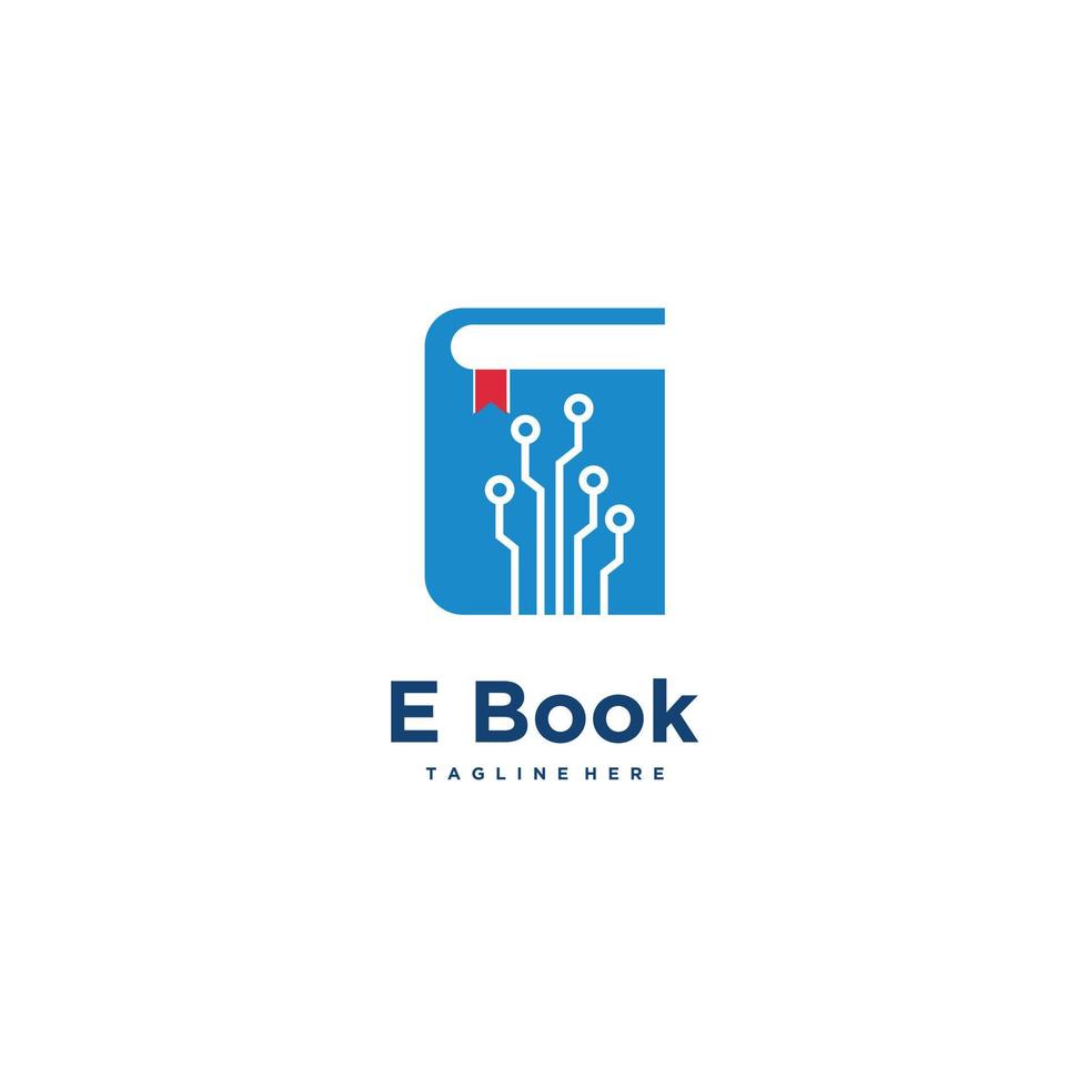 e boek boekhandel logo ontwerp tech en boek combinatie vector