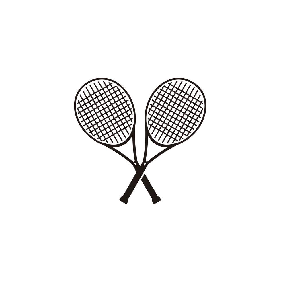 tennis minimalistische logo ontwerp icoon. gekruiste zwart tennis rackets met een bal vector