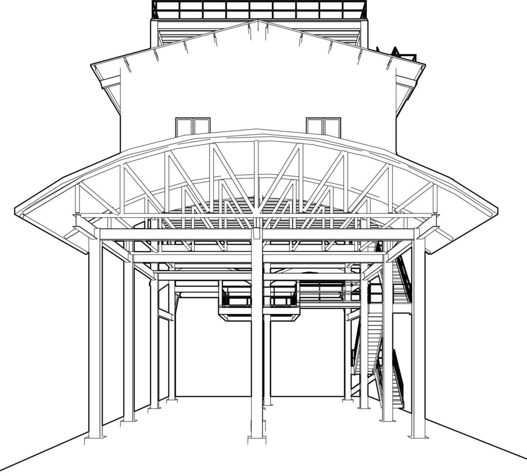 3d illustratie van industrieel gebouw vector