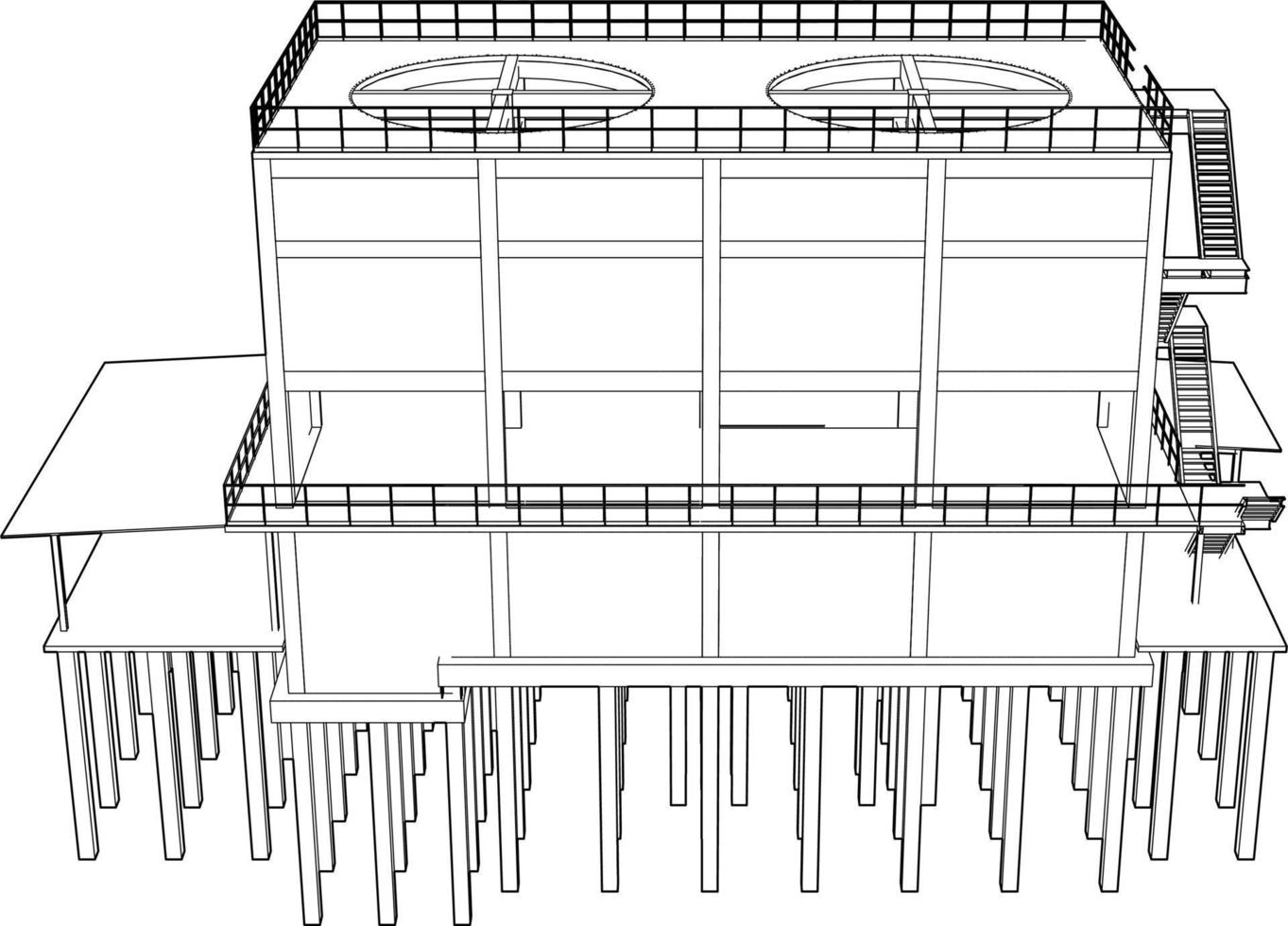 3d illustratie van industrieel gebouw vector