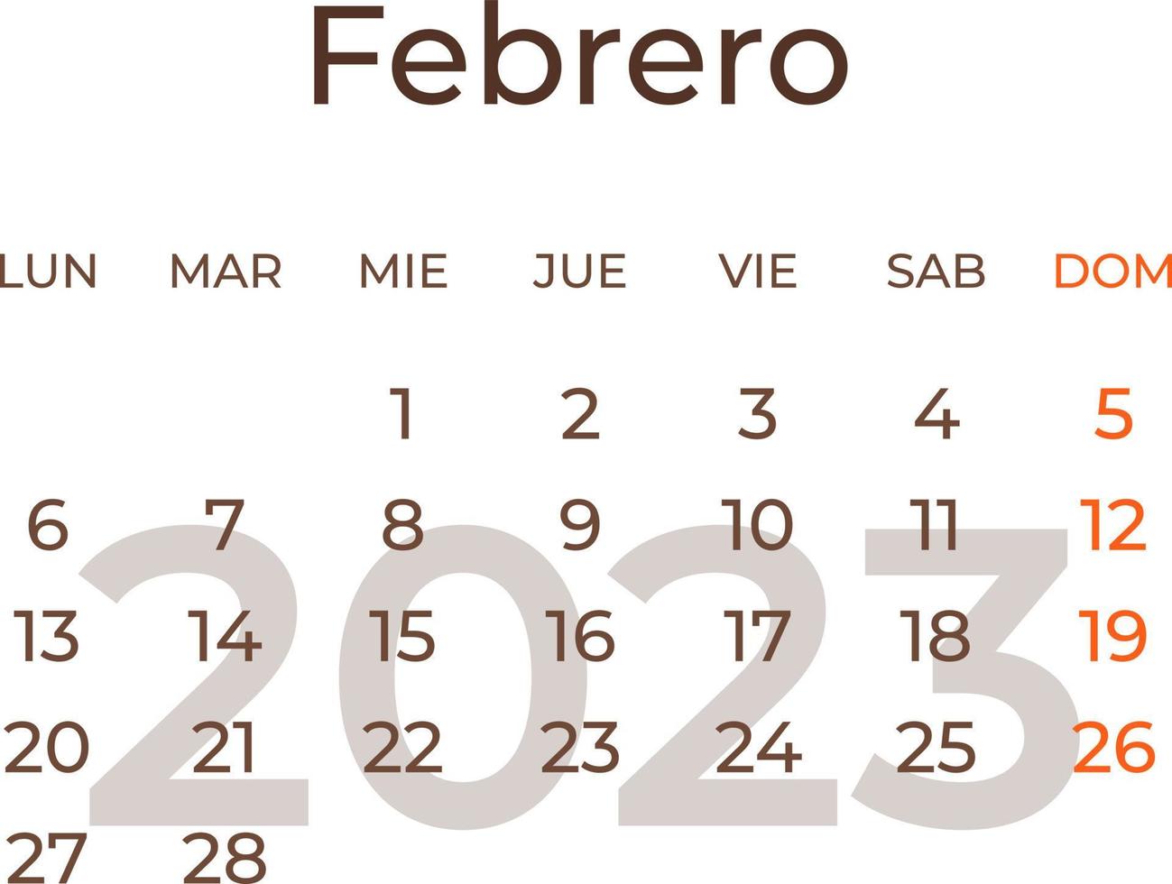 kalender maand februari in Spaans 2023. vector