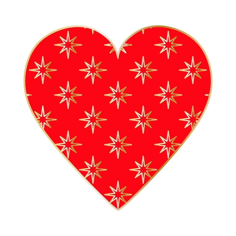 gelukkig Valentijnsdag dag. groot rood hart met goud sterren patroon vector