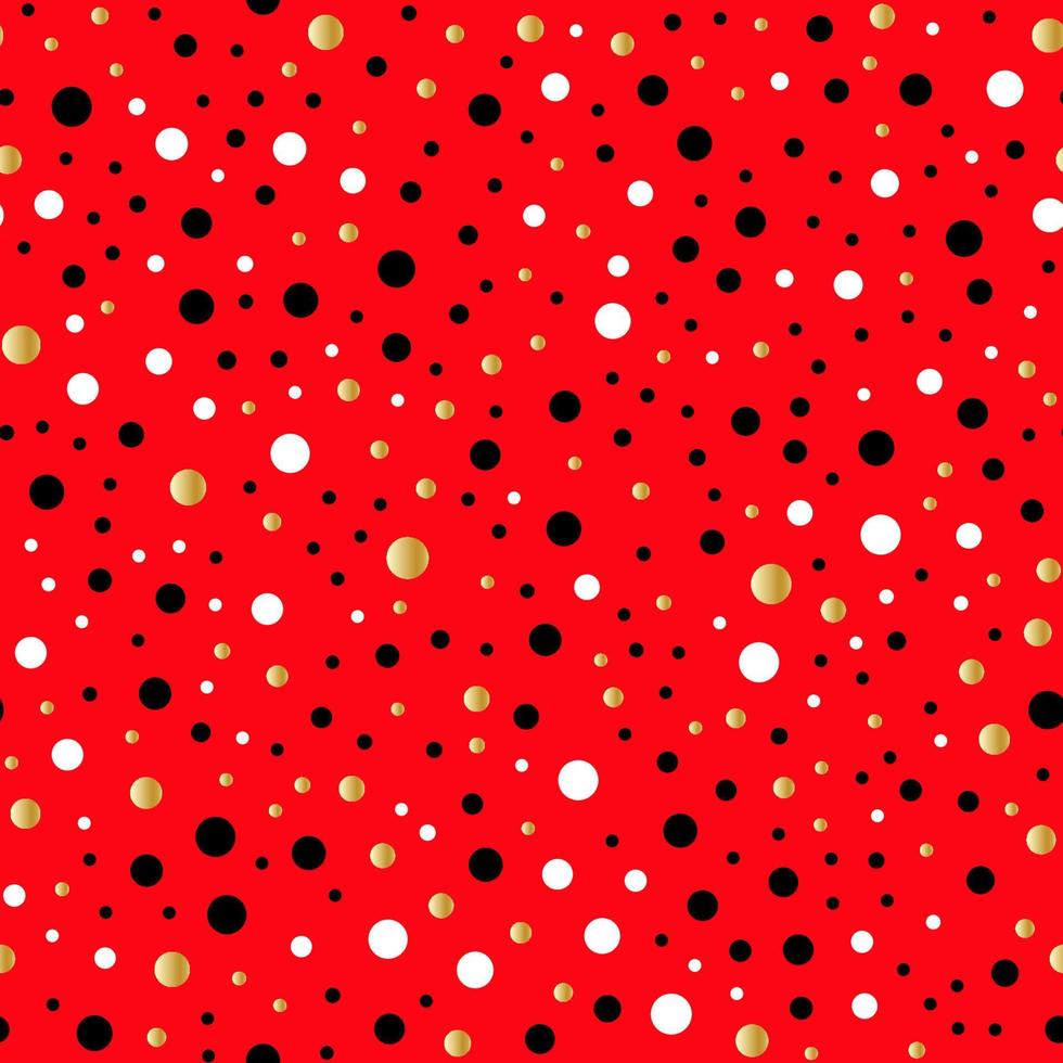 gelukkig Valentijnsdag dag.grappig naadloos patroon met goud, zwart, wit dots en rood achtergrond vector