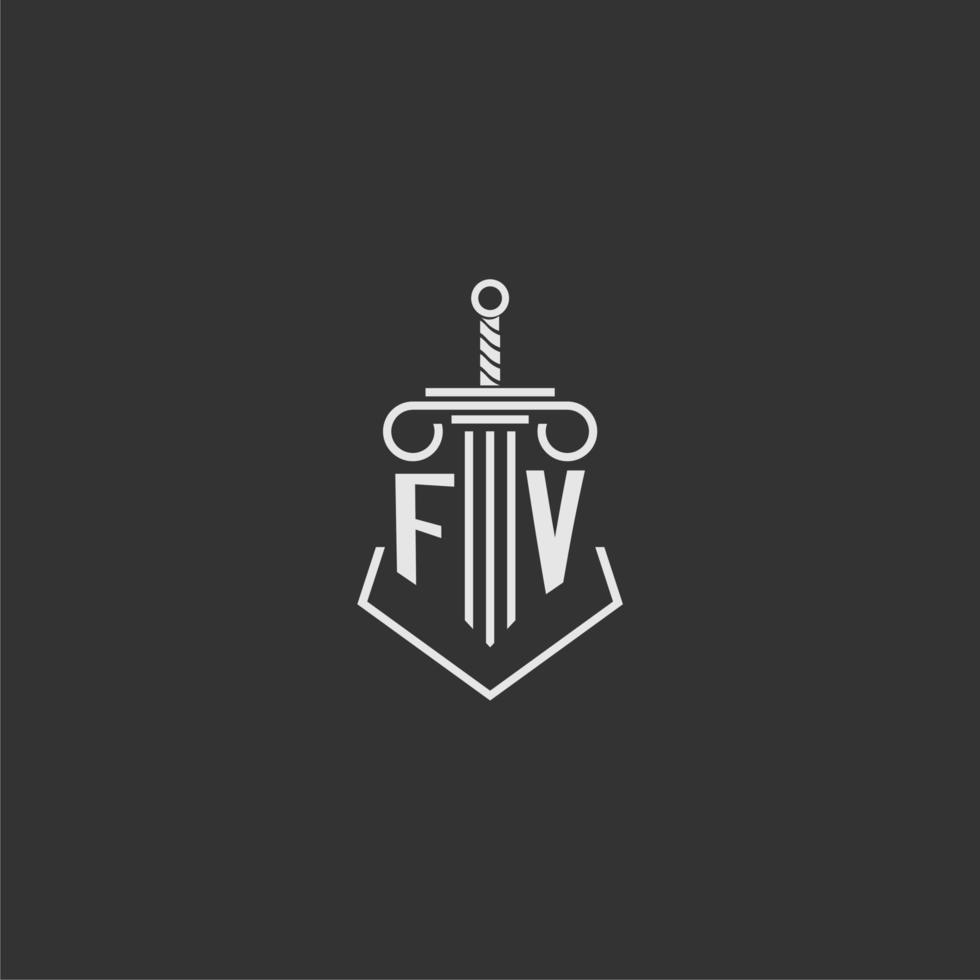 fv eerste monogram wet firma met zwaard en pijler logo ontwerp vector