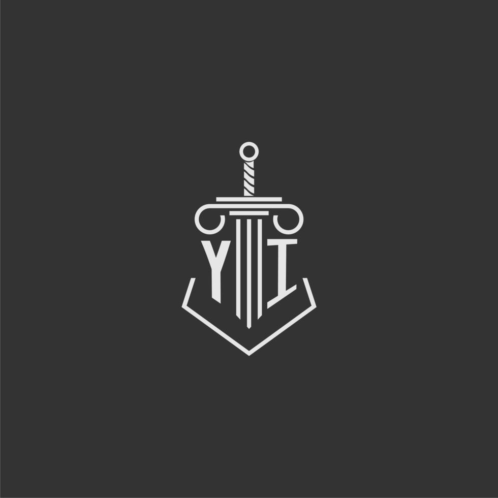 yi eerste monogram wet firma met zwaard en pijler logo ontwerp vector