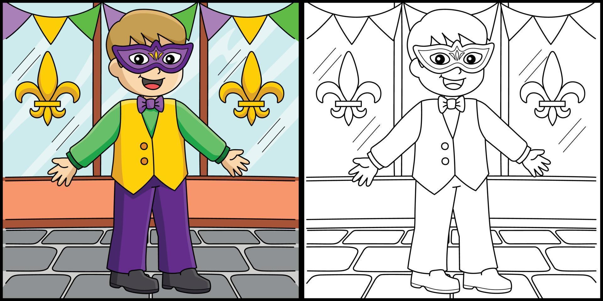 mardi gras jongen met masker kleur illustratie vector