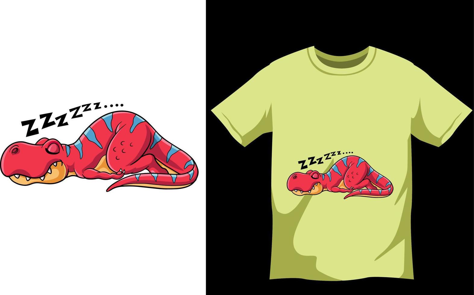 dinosaurus slaap tekenfilm t-shirt ontwerp sjabloon vector