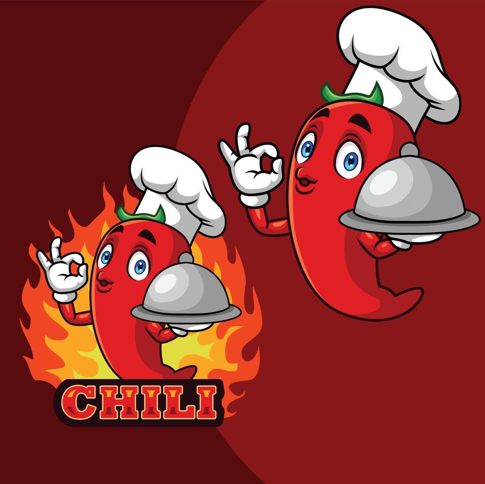 tekenfilm chef Chili peper gebaren OK teken vector