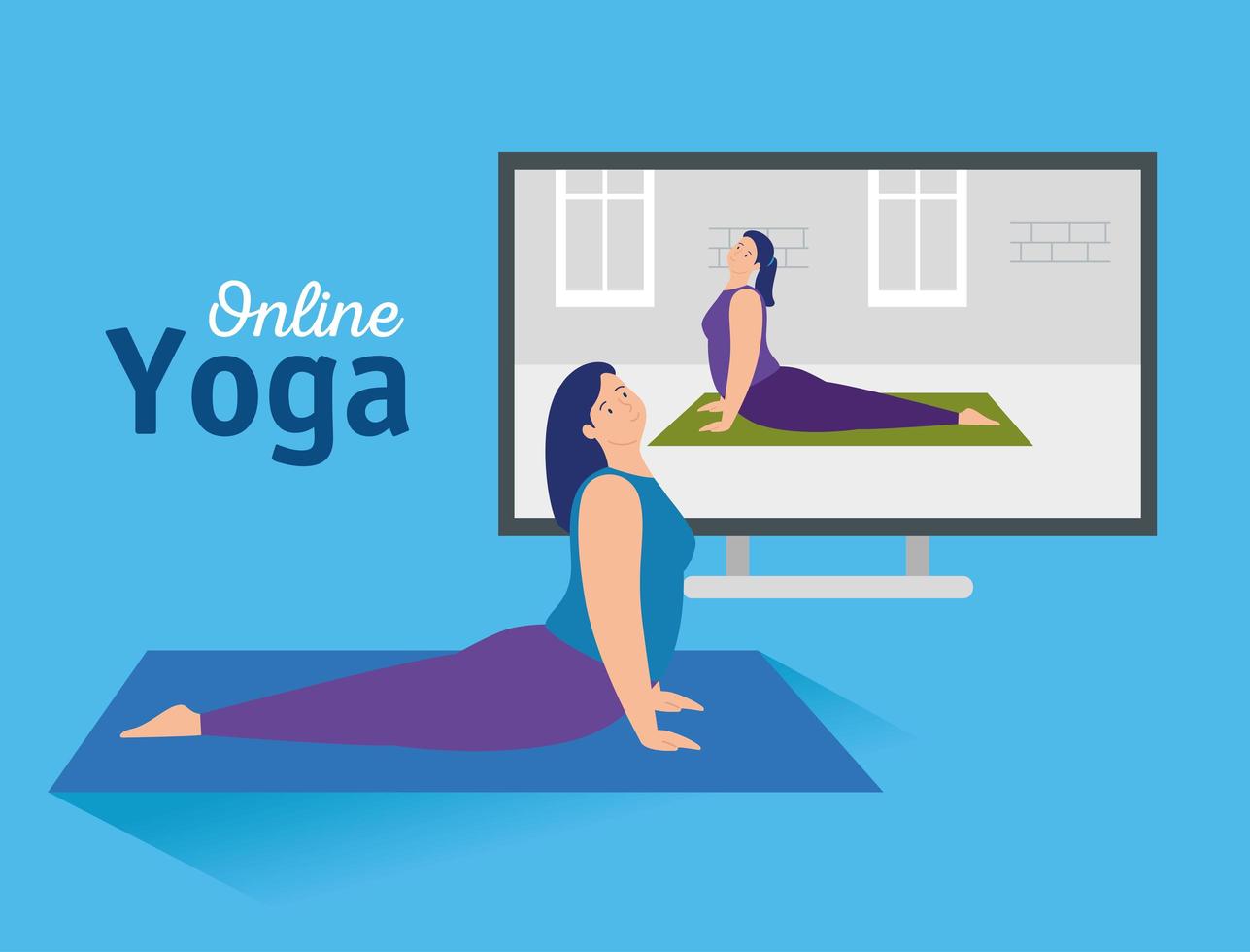 vrouw die online yoga beoefent vector