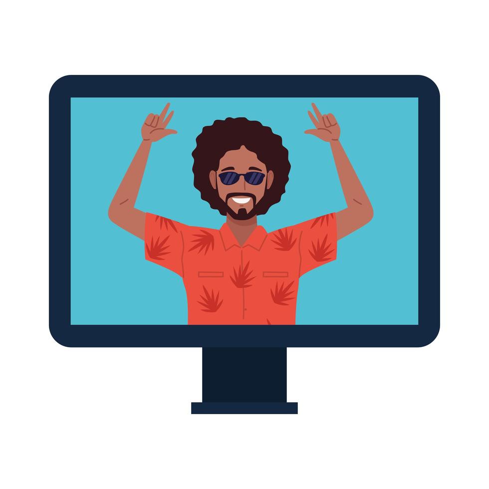 zwarte man met zonnebril in desktop-scherm vector
