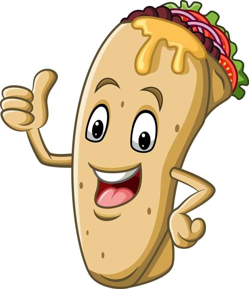 tekenfilm burrito of kebab mascotte ontwerp vector