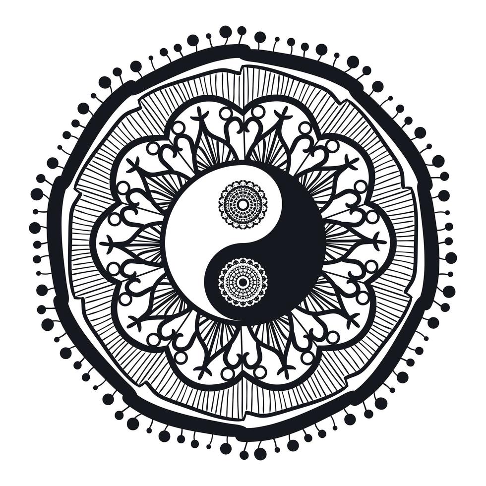 vintage yin en yang in mandala vector