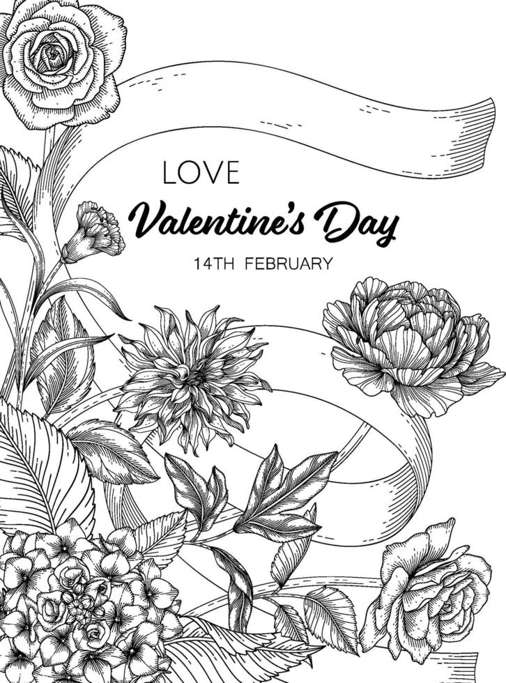 hand getekend floral Valentijnsdag achtergrond. vector