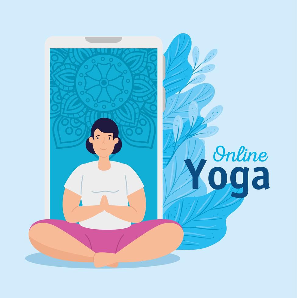 vrouw beoefenen van yoga online technologie vector