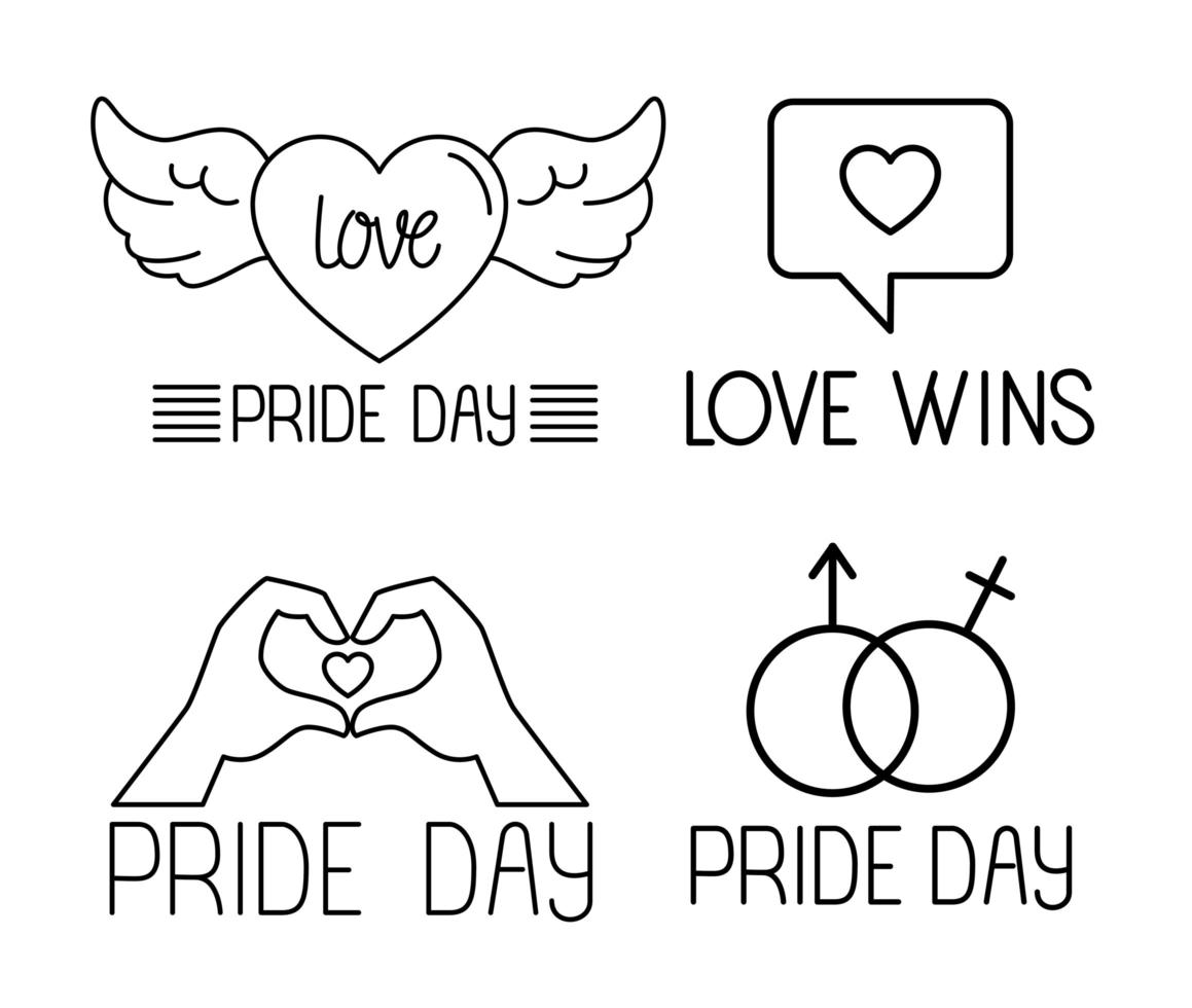 bundel van pride-dagpictogrammen, lijnstijl vector