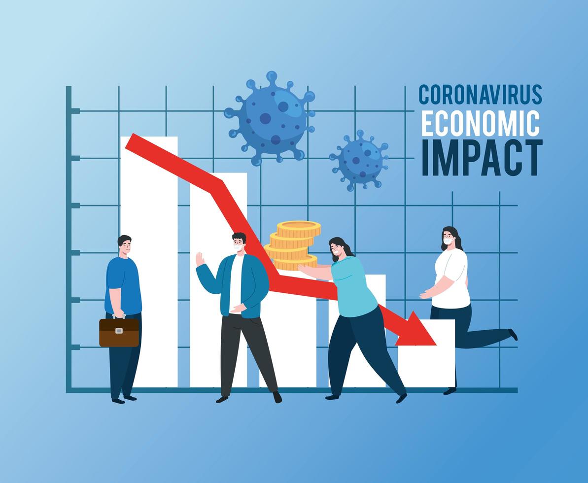 mensen met een infographic over de economische impact van het coronavirus vector