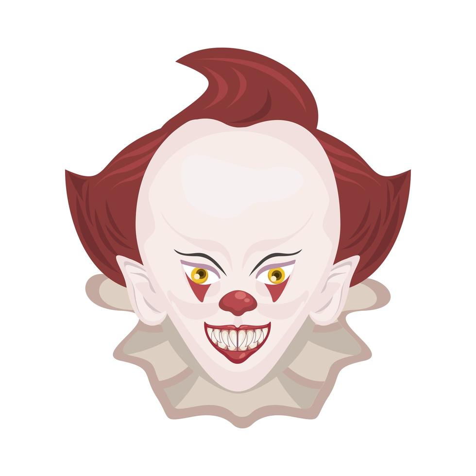 donker kwaad clown hoofd halloween karakter vector
