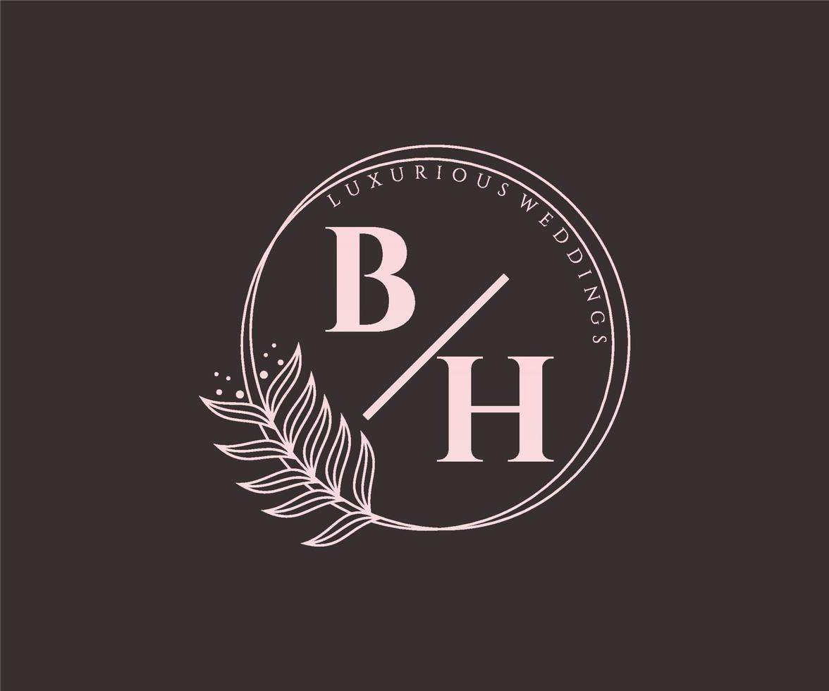 bh initialen brief bruiloft monogram logos sjabloon, hand- getrokken modern minimalistisch en bloemen Sjablonen voor uitnodiging kaarten, opslaan de datum, elegant identiteit. vector