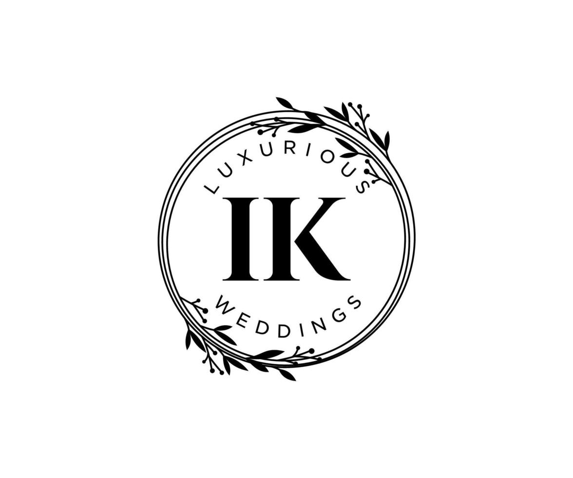 ik initialen brief bruiloft monogram logos sjabloon, hand- getrokken modern minimalistisch en bloemen Sjablonen voor uitnodiging kaarten, opslaan de datum, elegant identiteit. vector