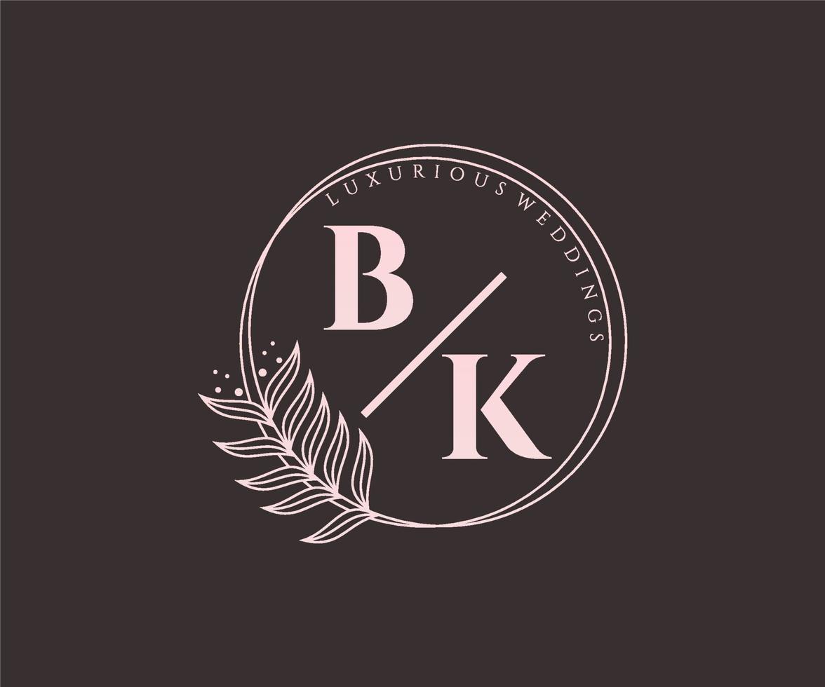 bk initialen brief bruiloft monogram logos sjabloon, hand- getrokken modern minimalistisch en bloemen Sjablonen voor uitnodiging kaarten, opslaan de datum, elegant identiteit. vector