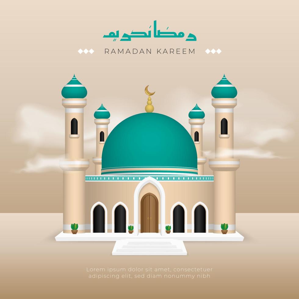 Ramadan kareem groet met 3d moskee vector