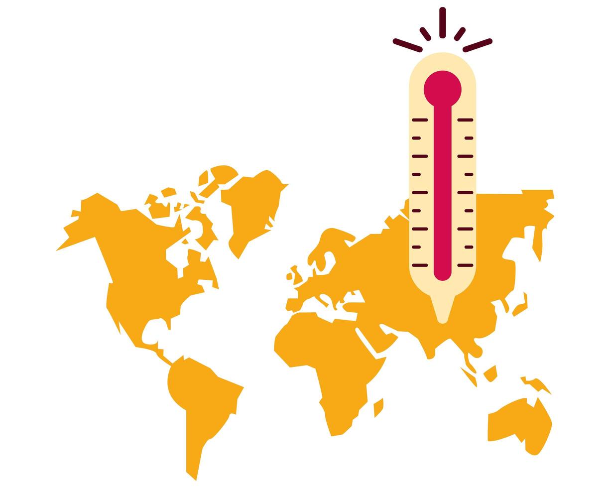 verwarming aarde kaart met thermometer vector