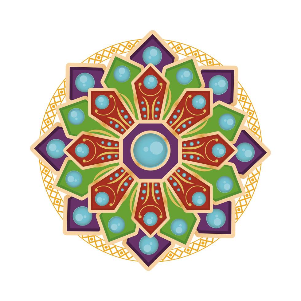 navratri mandala met edelstenen decoratie hindoe pictogram vector