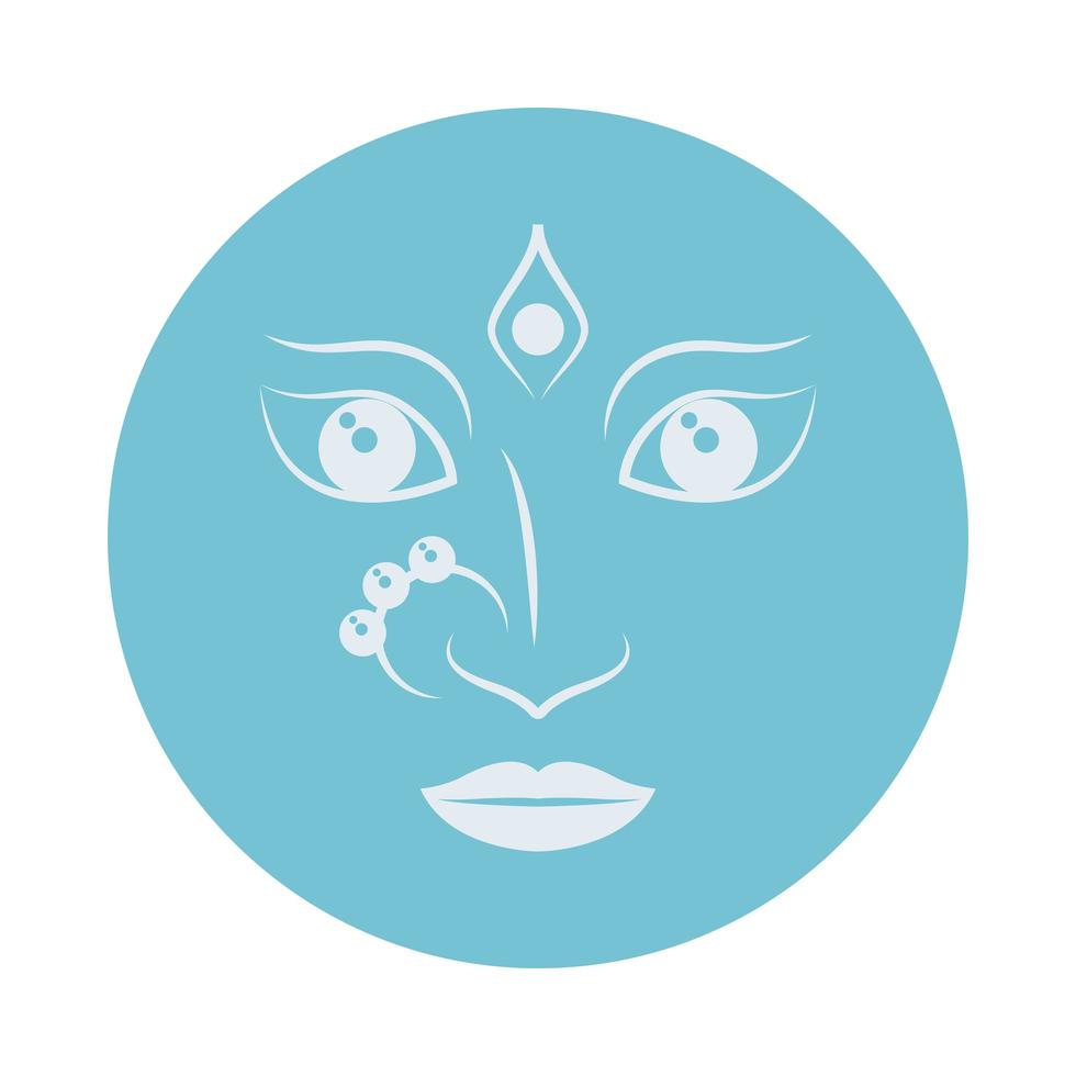 hindoe-godin gezicht navratri in blauw embleem vector