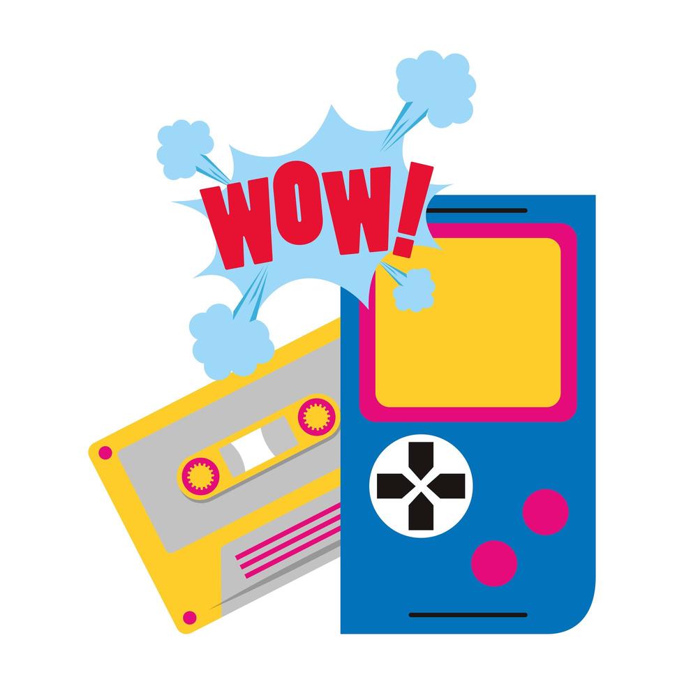 retro videogame draagbaar en cassette vector