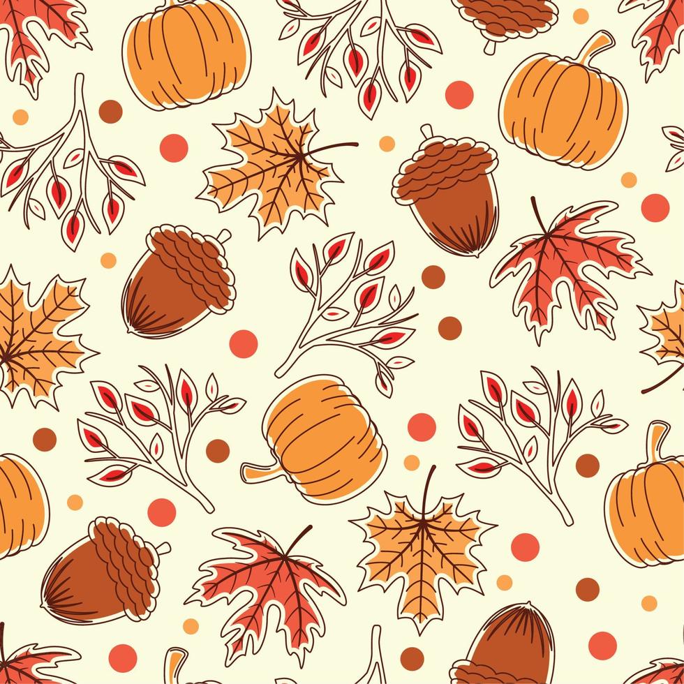 herfst naadloos patroon achtergrond met pompoenen en bladeren stickers vector