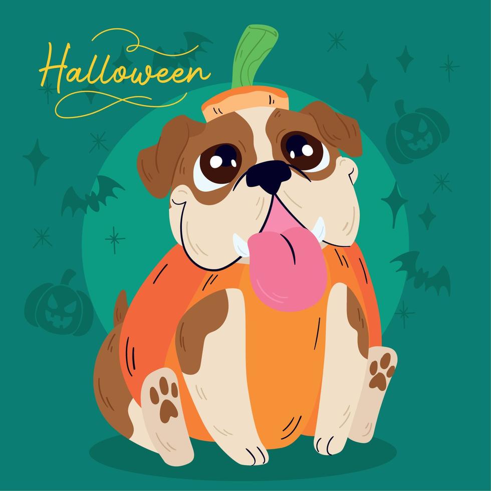 geïsoleerd schattig bulldog met een halloween pompoen kostuum vector