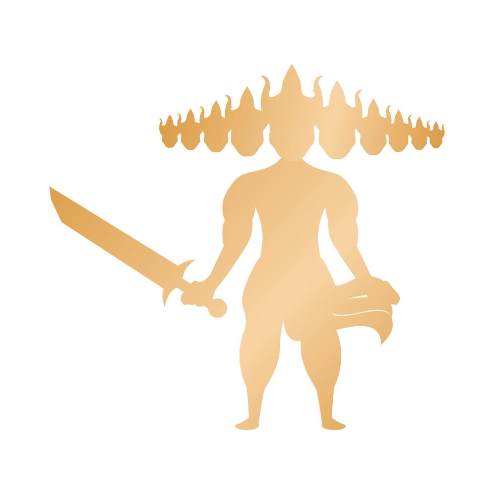 gouden ravana met tien hoofden hindoe krijger vector