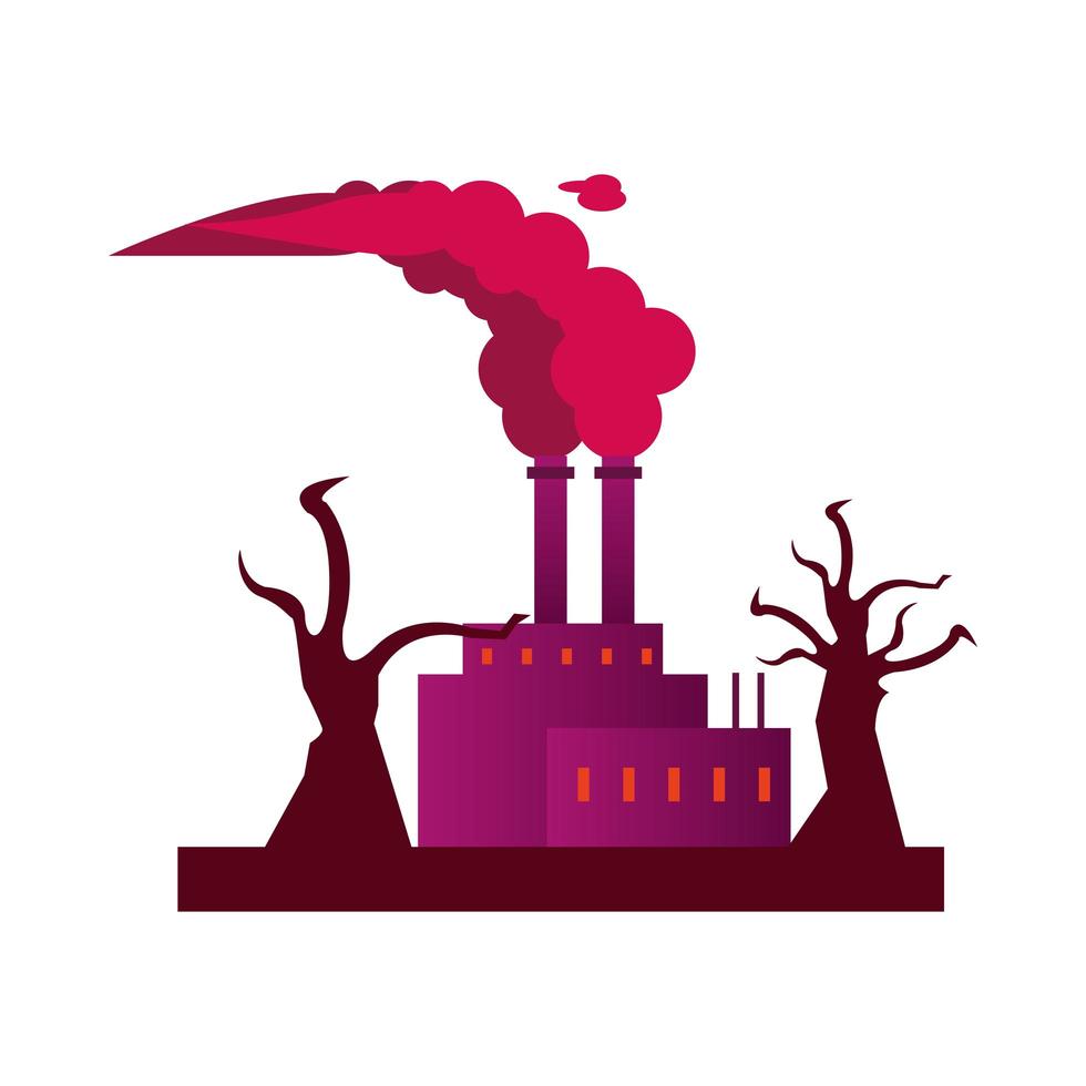 fabriek met vervuilende schoorstenen en droog bos vector