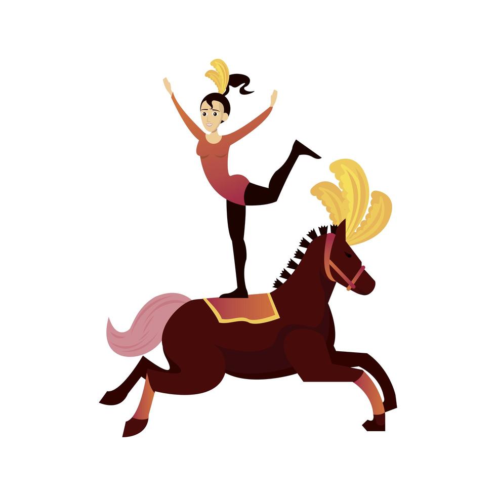 circus vrouw kunstenaar op paard karakter vector
