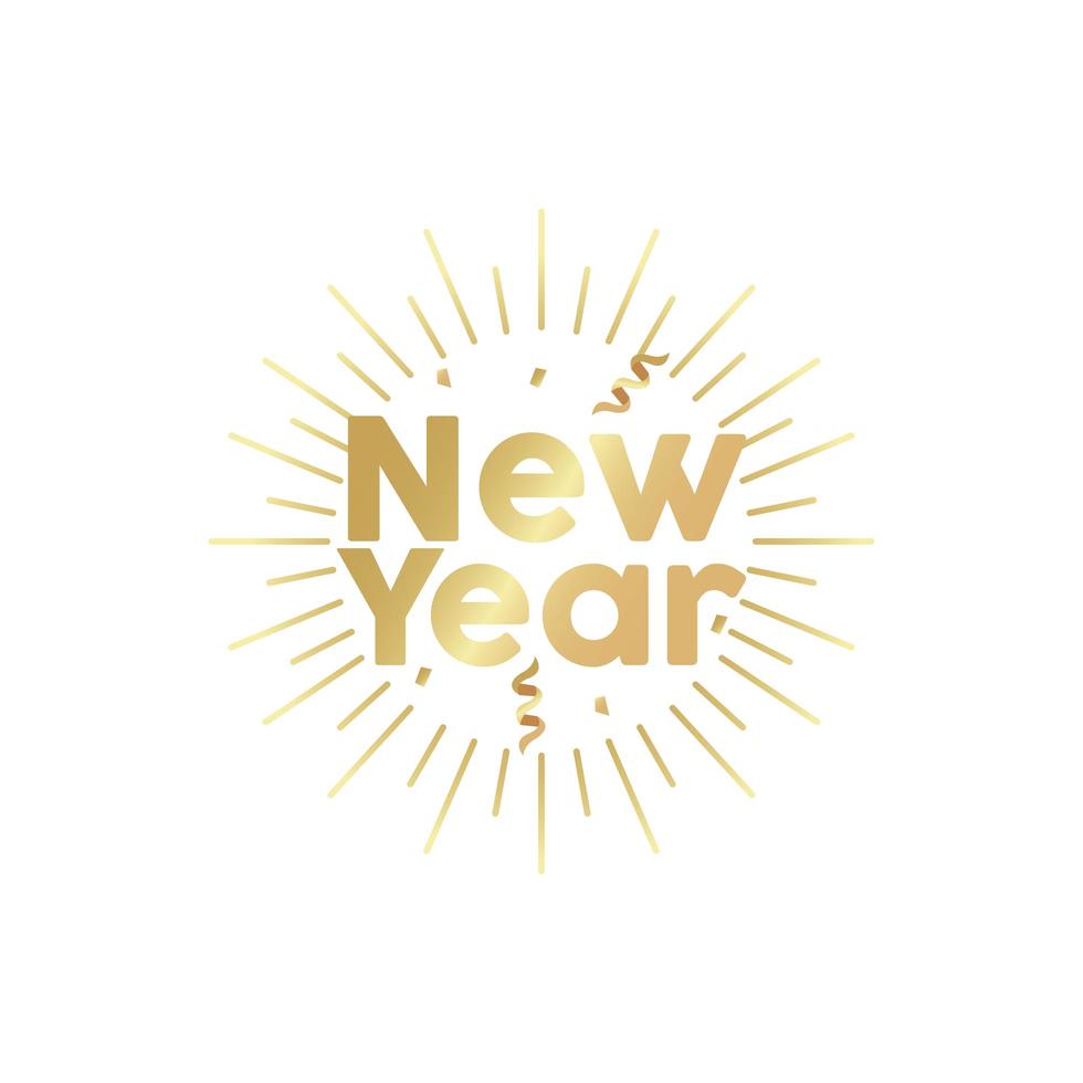 gelukkig nieuwjaar gouden letters in sunburst frame vector