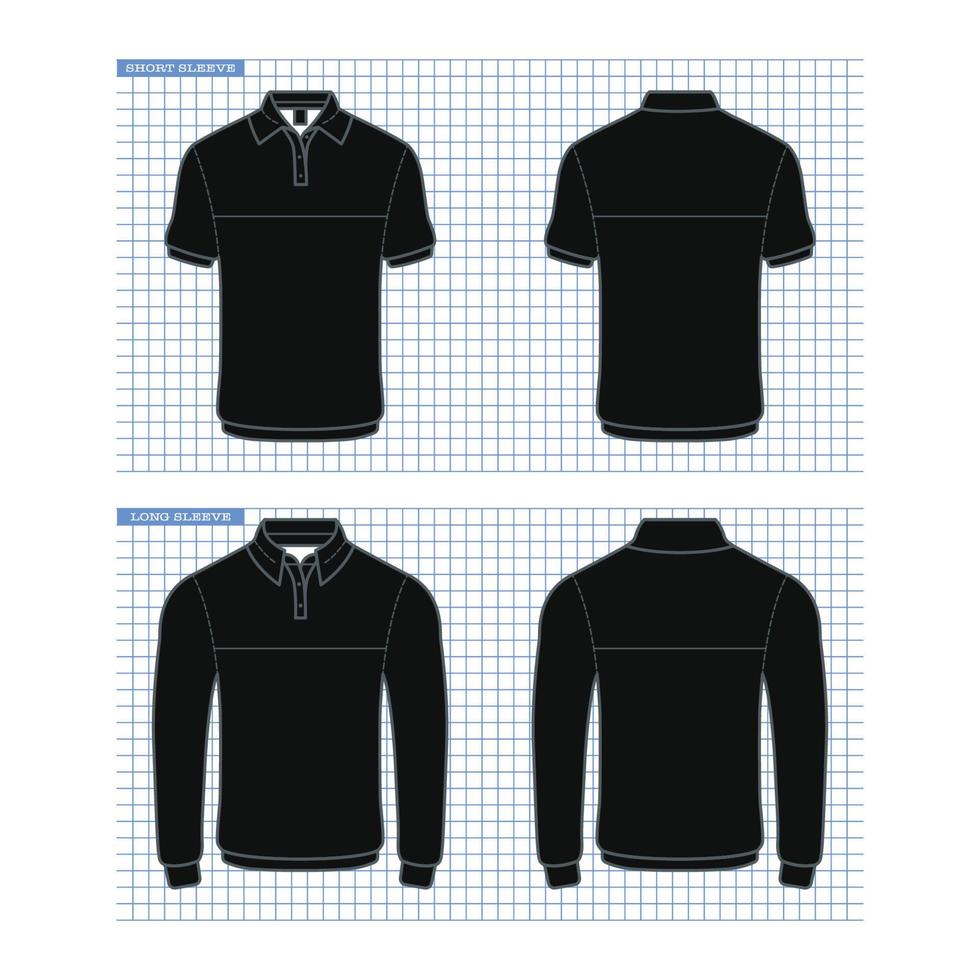 schets zwart polo overhemd mockups in divers mouwen vector