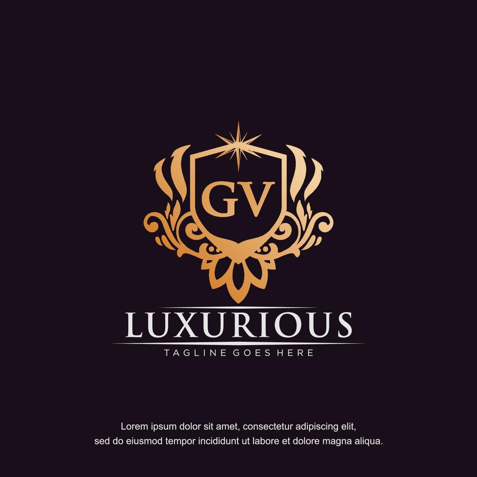 gv eerste brief luxe ornament goud monogram logo sjabloon vector kunst.