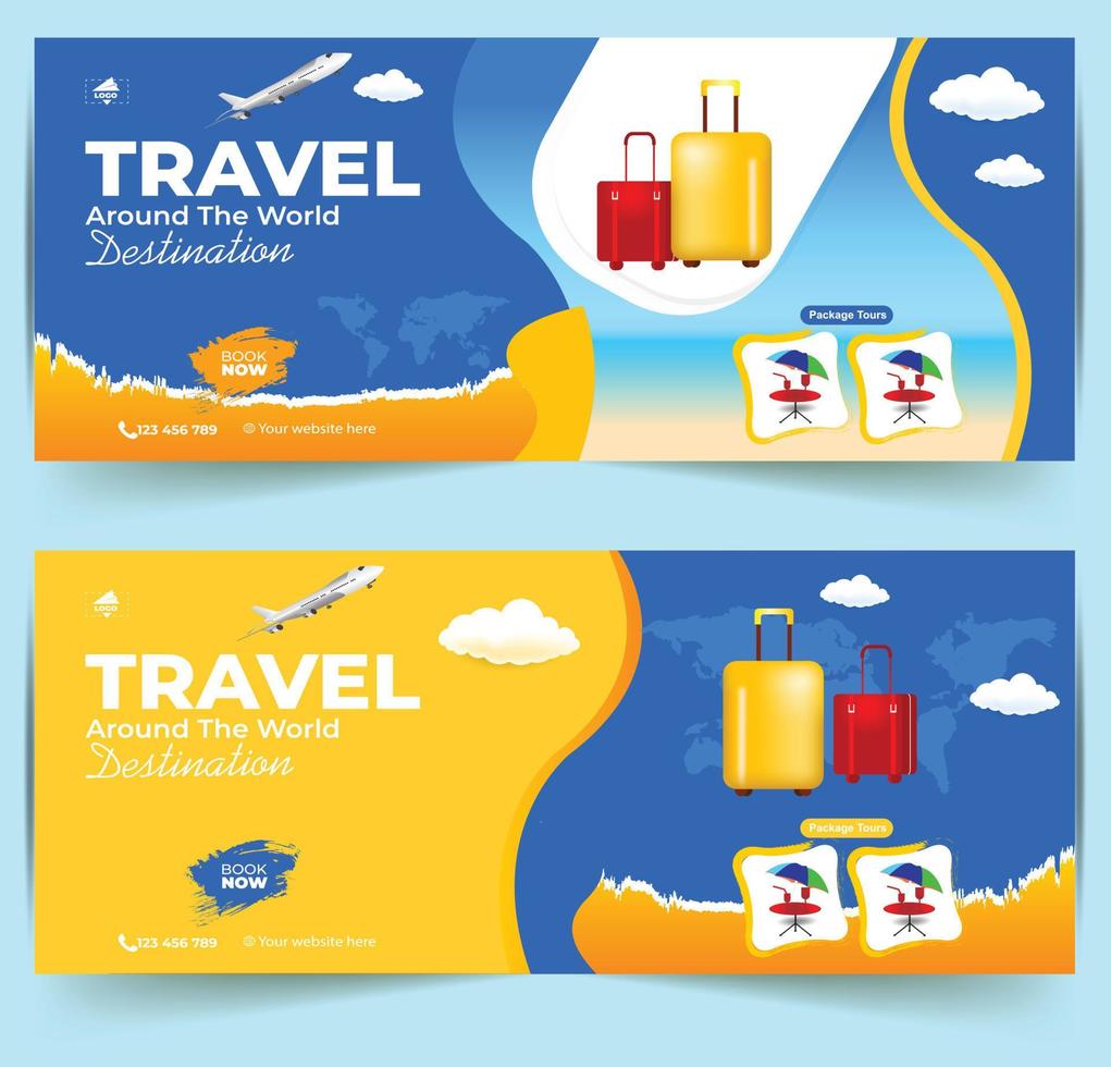 modern wereld tours banier ontwerp. bedrijf vakantie avontuur sjabloon. reizen agentschap wereld vakantie poster. vakantie korting sjabloon. reizen en tour sociaal media Hoes of web spandoek. vector