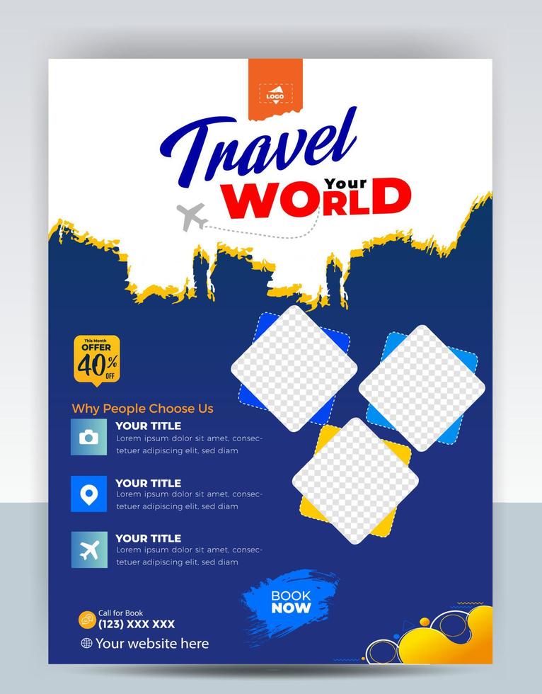 modern bedrijf tours reizen folder ontwerp. zomer vakantie toerisme brochure sjabloon. folder ontwerp reeks met strand visie. toerisme kleur a4 afdrukken klaar tour folder, vakantie poster. wereld avontuur sjabloon. vector