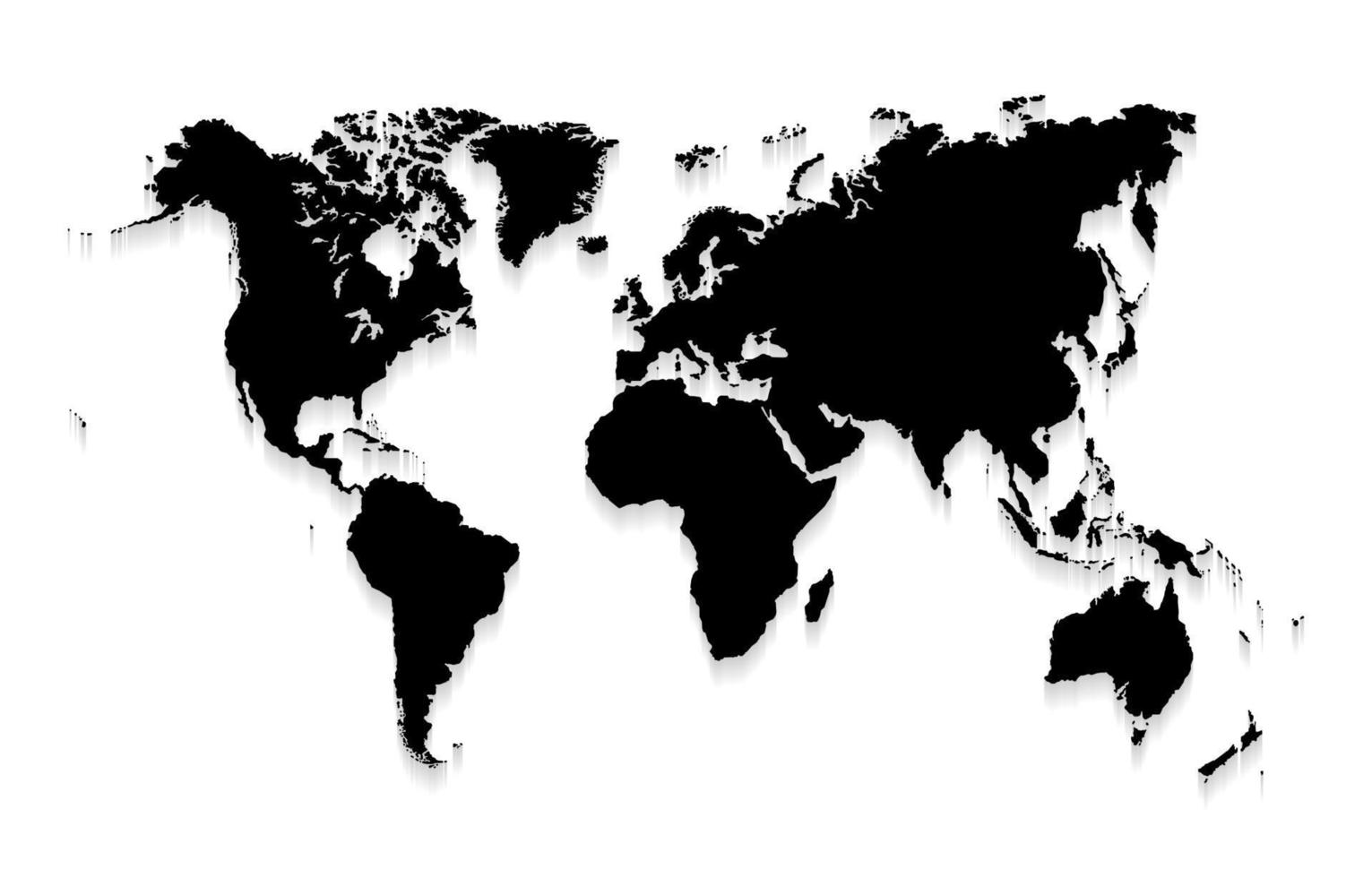 zwart en wit wereld kaart met schaduw vector