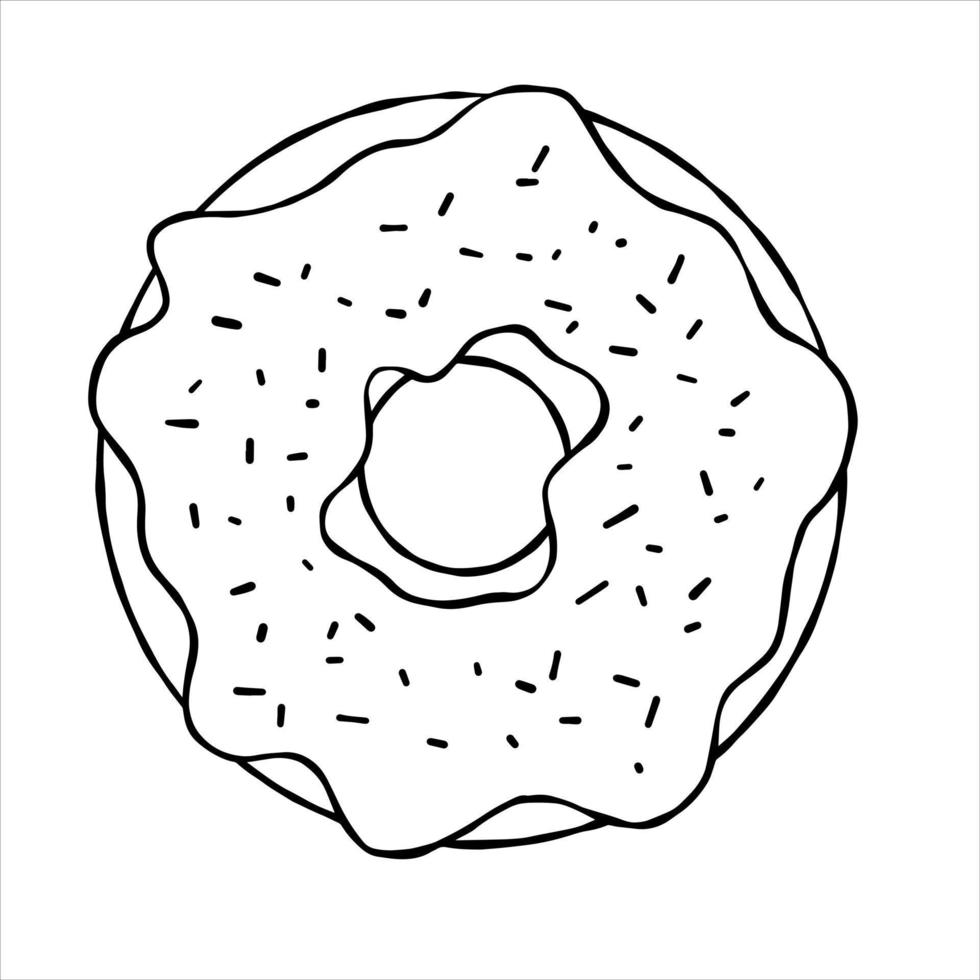 donut met glazuur. zoet suiker toetje met glazuur. schets tekenfilm illustratie geïsoleerd Aan wit achtergrond vector