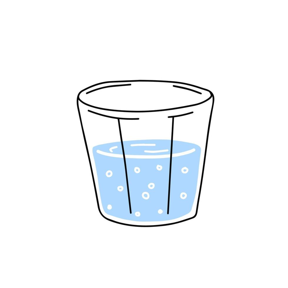 glas van water. verfrissend drankje. tekening schets tekenfilm. modieus modern illustratie. blauw vloeistof kop vector