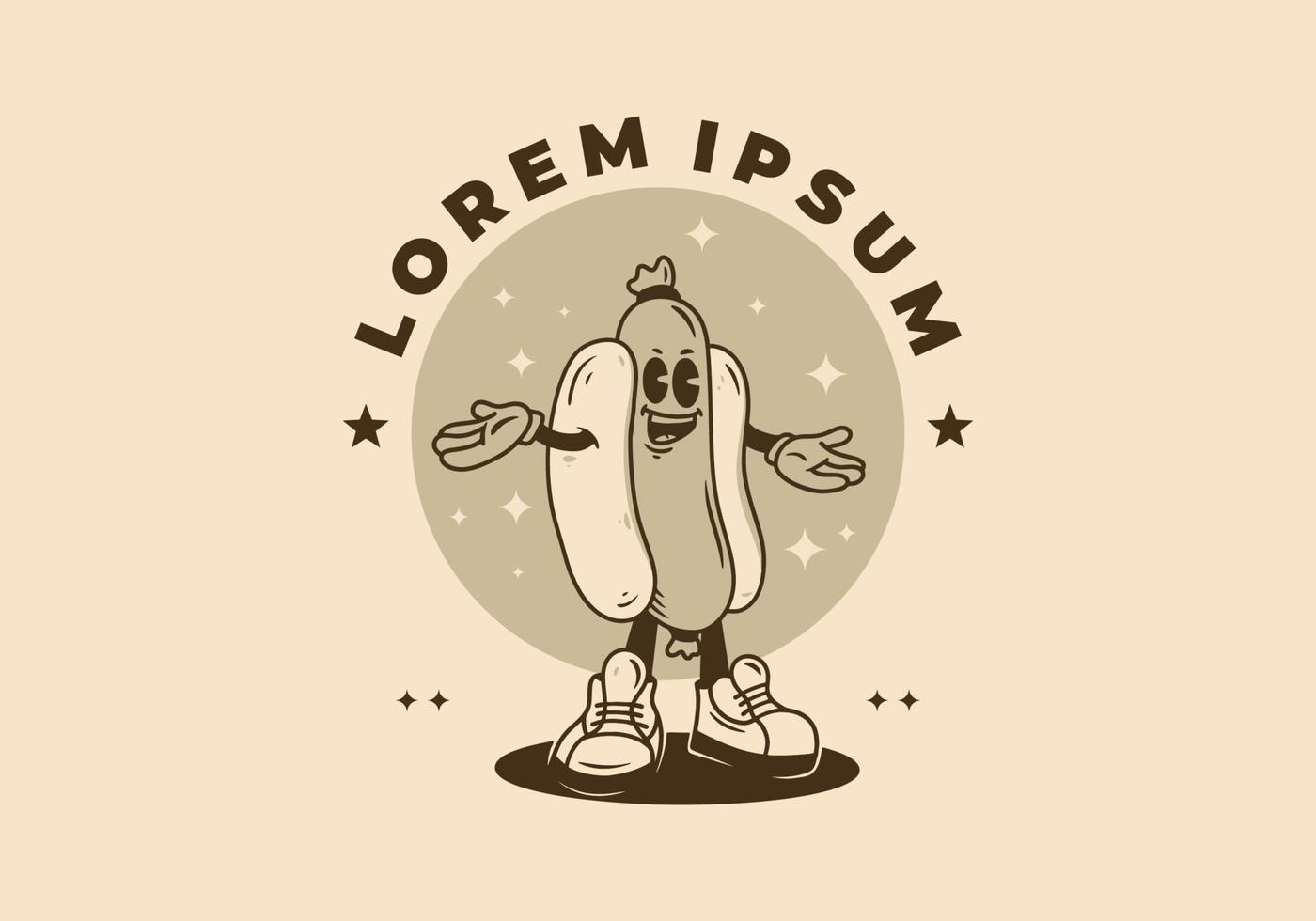 mascotte karakter ontwerp van staand hotdog insigne vector