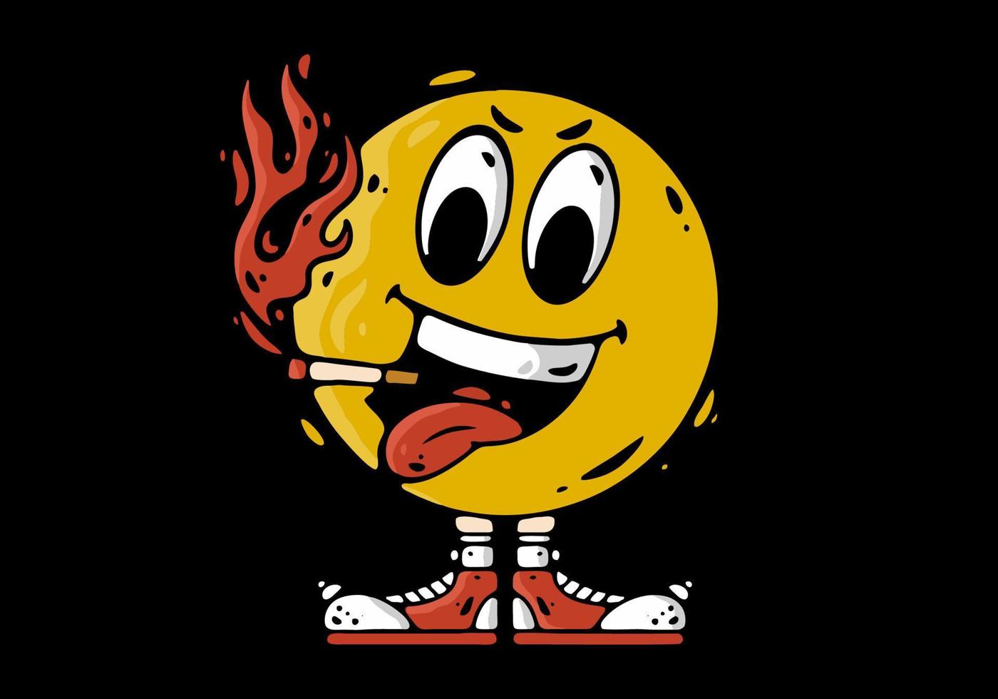 illustratie karakter ontwerp van een geel bal karakter met sigaret vector