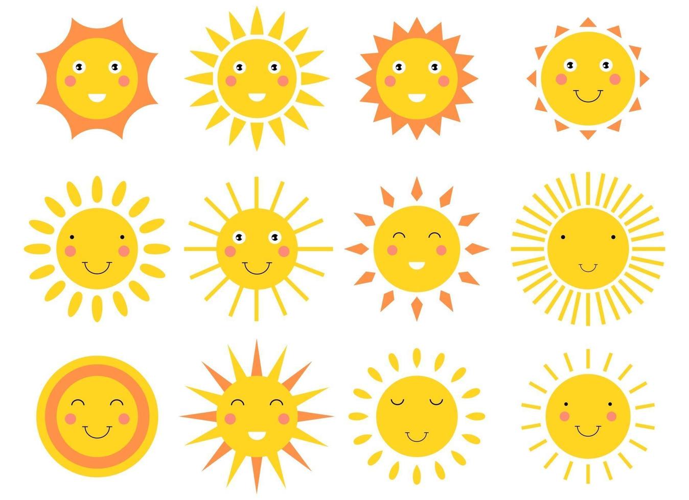 lachende zon cartoon vector ontwerp illustratie set geïsoleerd op een witte achtergrond